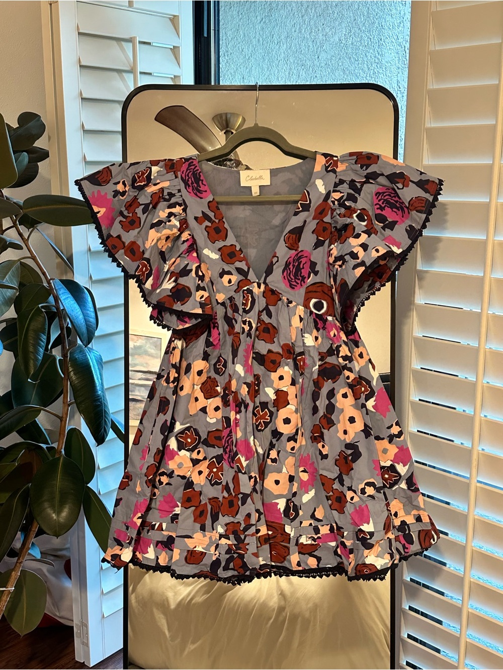 Cleobella Lavender Floral Flutter Sleeve Mini Dress